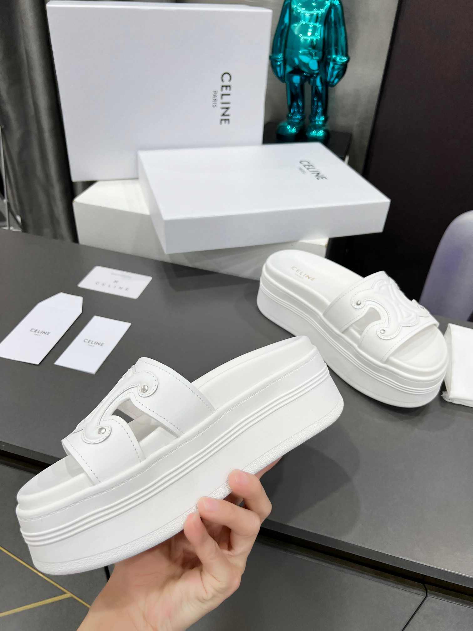 Ce1i*e Triomphe Block Slide White For Women