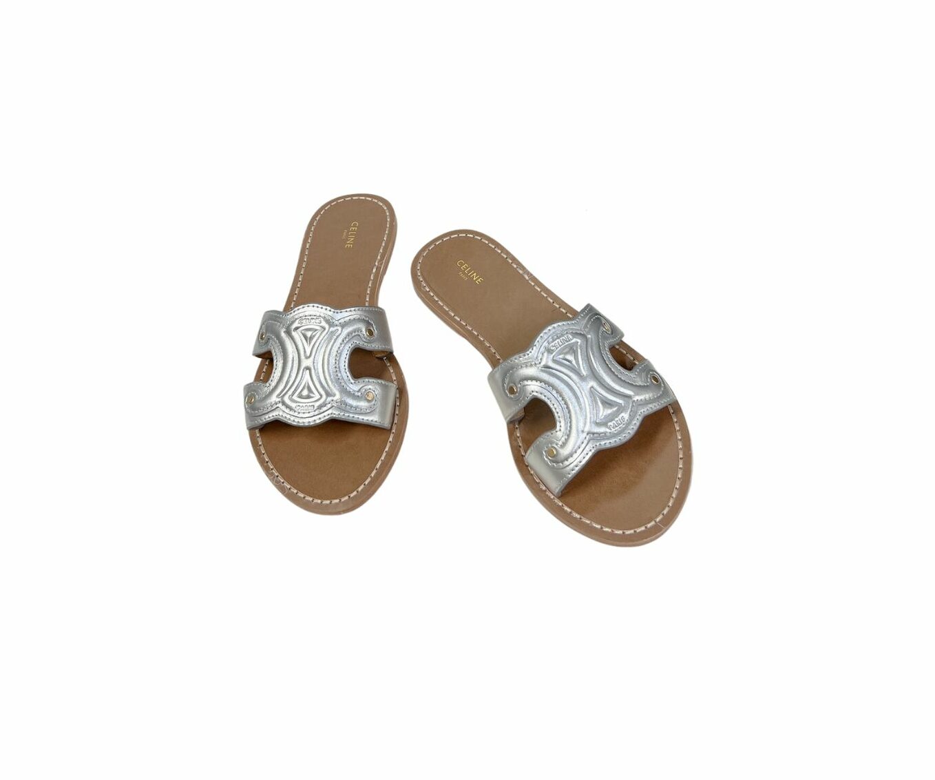 Ce1i*e Triomphe Mule In Metalized Sliver Tone For Women 352413093C.36PN