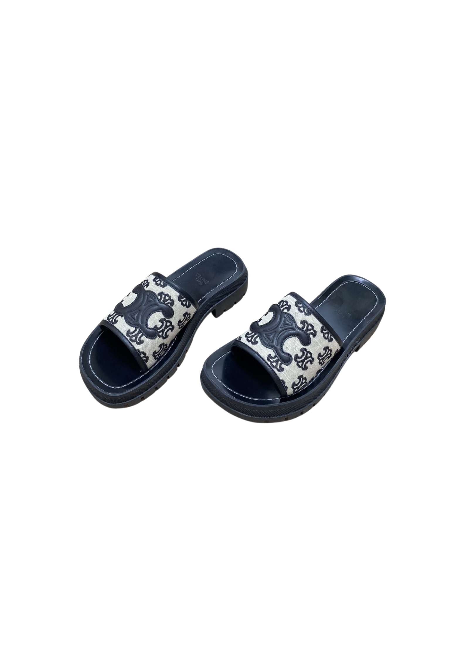 Ce1i*e Triomphe Slide In Triomphe Stamped Canvas Black For Women