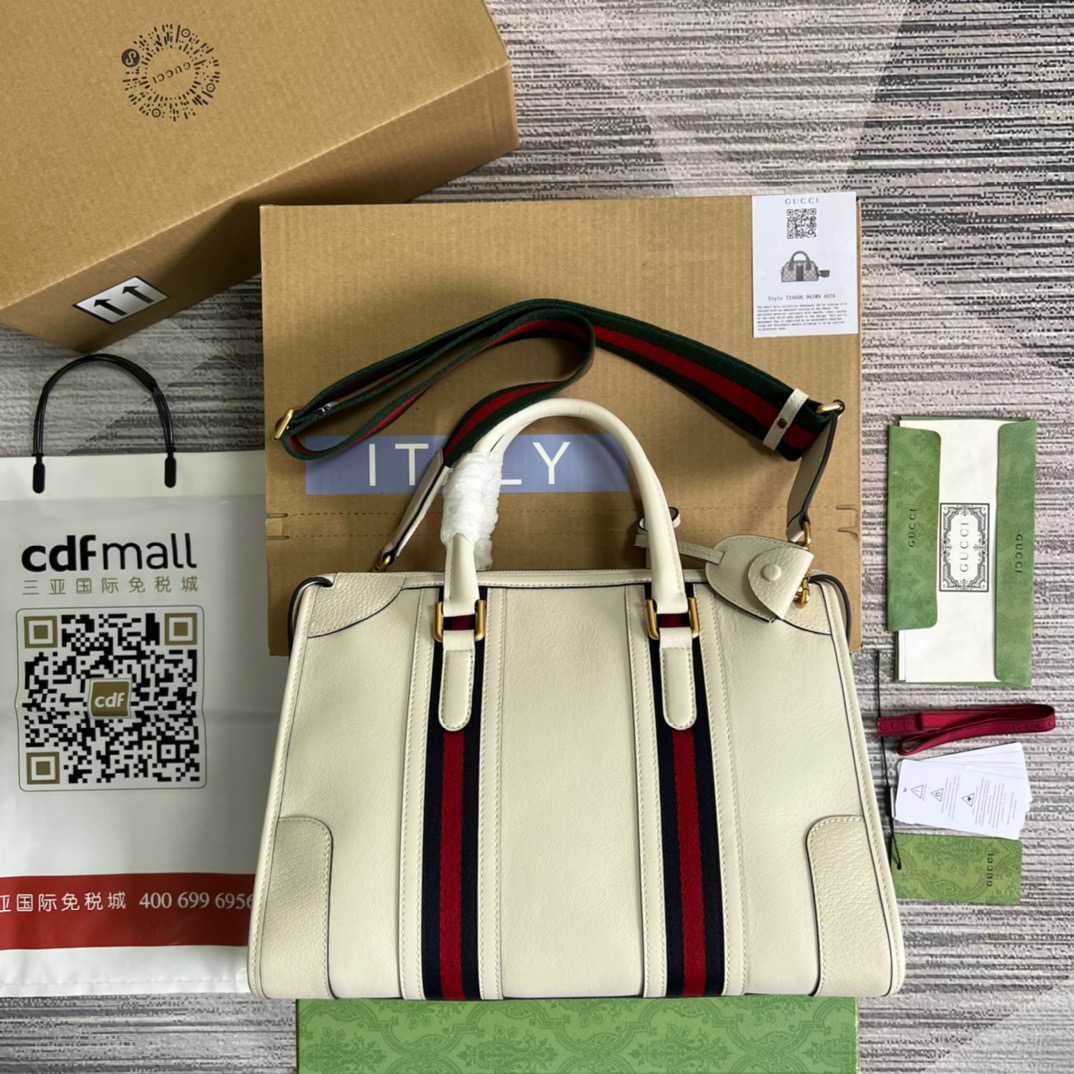 Gvc*1 Double G-Detailed Smooth Medium Handbag White For Men 13.3 in/ 34 cm