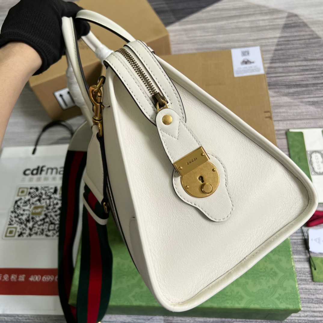Gvc*1 Double G-Detailed Smooth Medium Handbag White For Men 13.3 in/ 34 cm