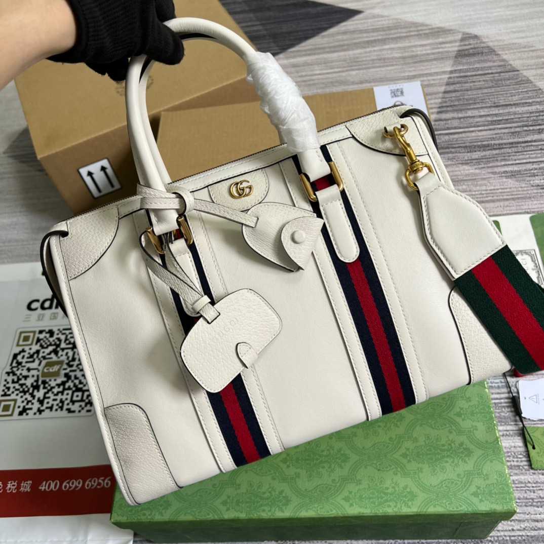 Gvc*1 Double G-Detailed Smooth Medium Handbag White For Men 13.3 in/ 34 cm