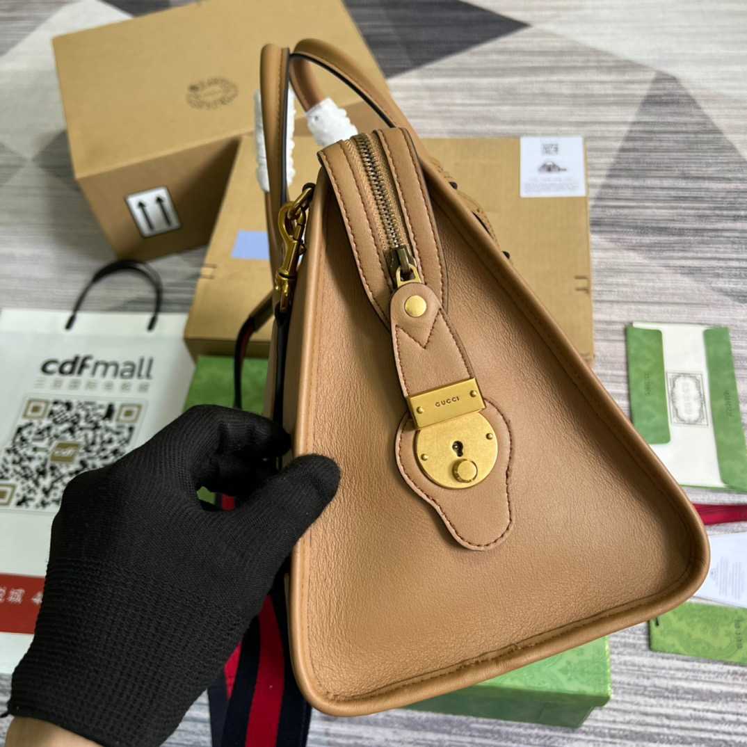 Gvc*1 Double G-Detailed Smooth Medium Handbag Brown For Men 13.3 in/ 34 cm