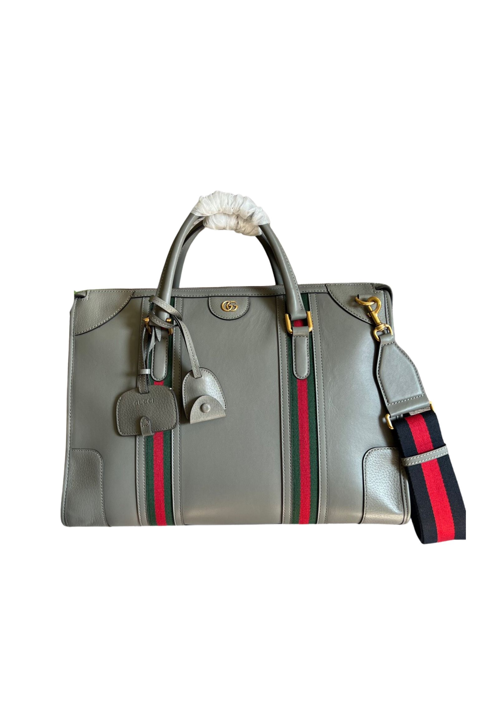 Gvc*1 Double G-Detailed Smooth Large Handbag Grey/Brown/White For Men 15.7 in/ 40 cm ‎