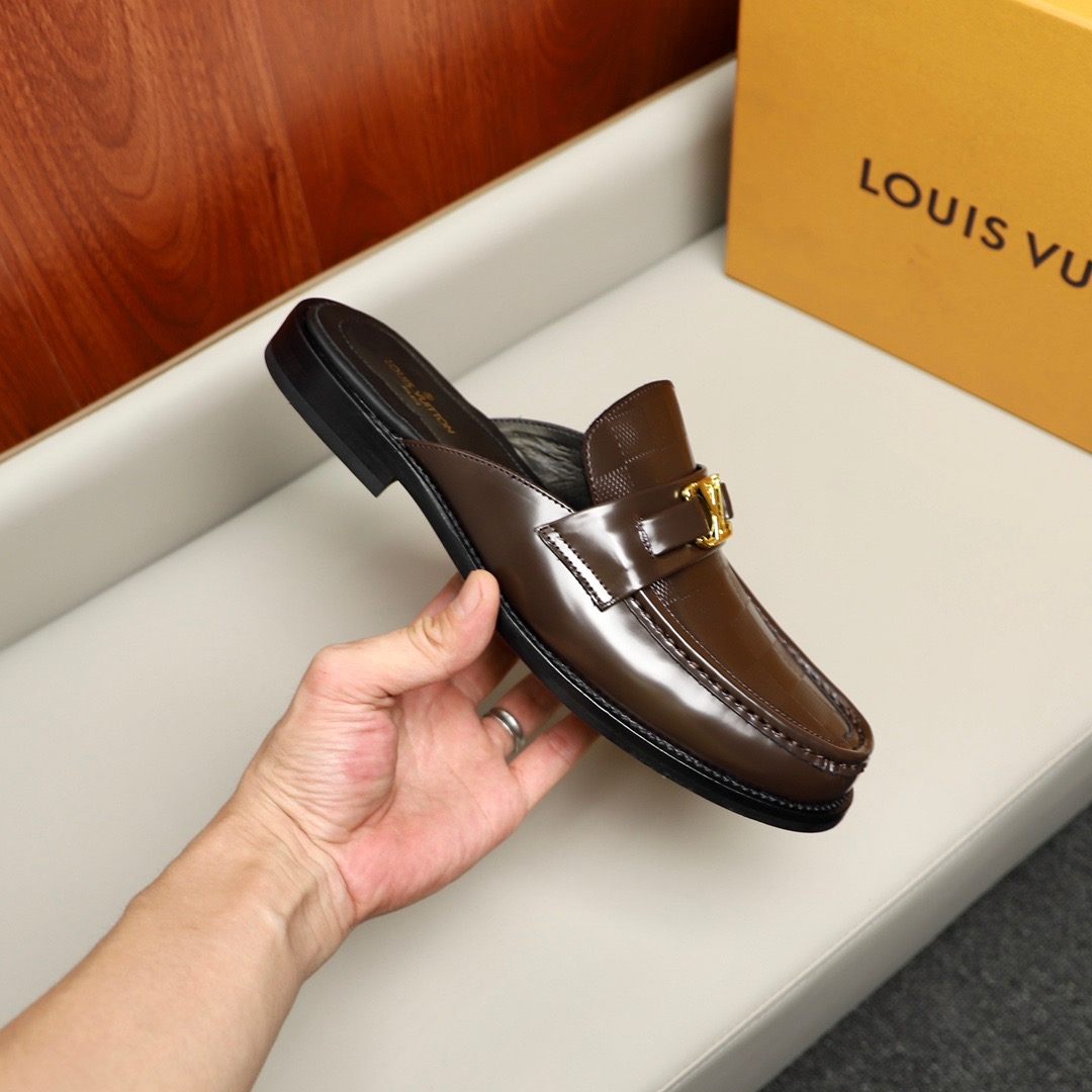 L0vis Vvtt0n Major Open Back With Square Pattern Loafer Brown For Men