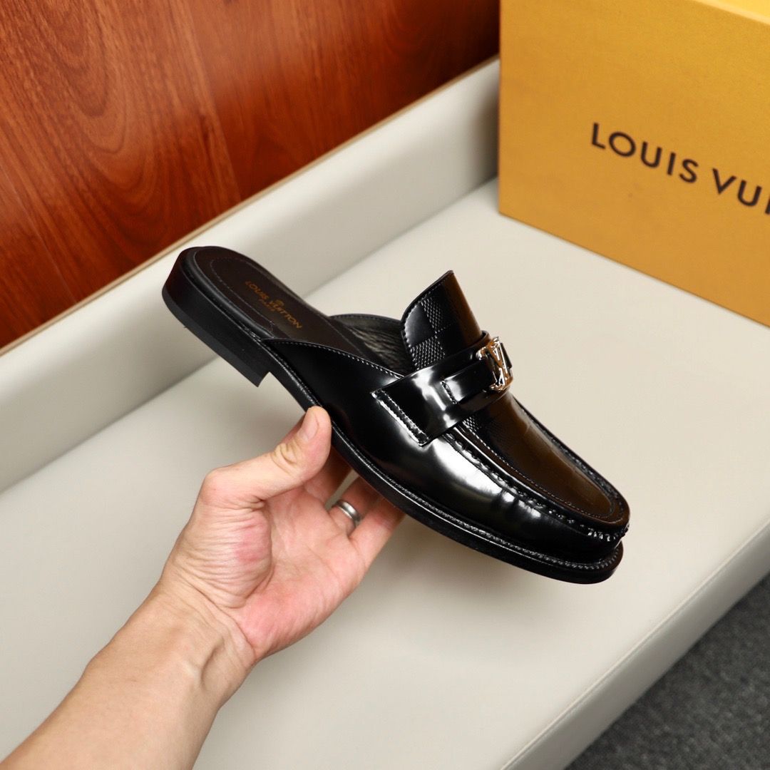 L0vis Vvtt0n Major Open Back With Square Pattern Loafer Black For Men