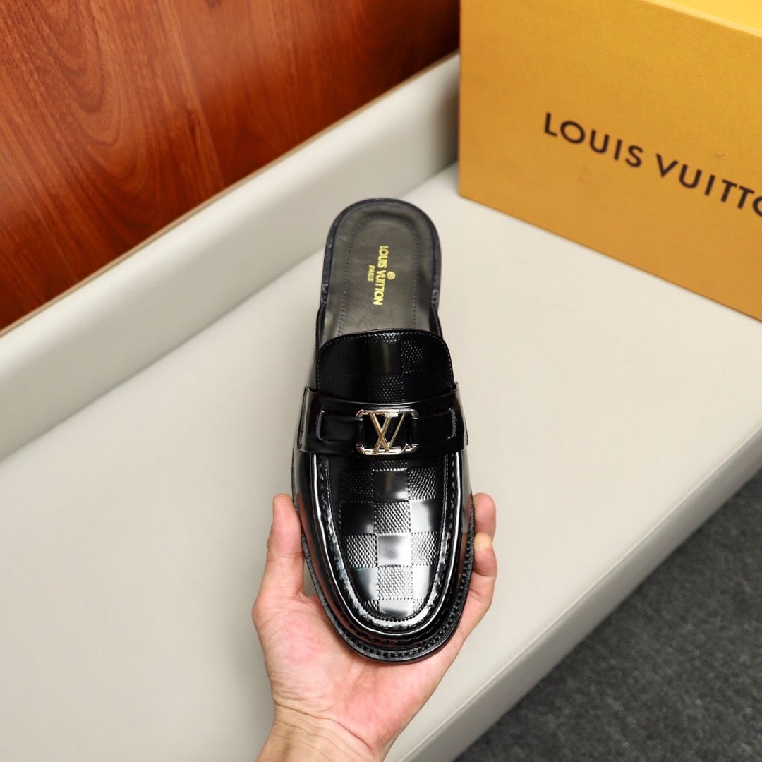 L0vis Vvtt0n Major Open Back With Square Pattern Loafer Black For Men