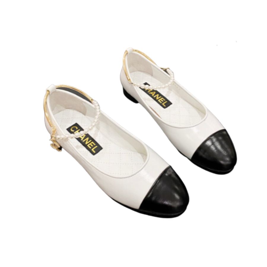 Ch**el Ballerina Logo Shoes White For Women