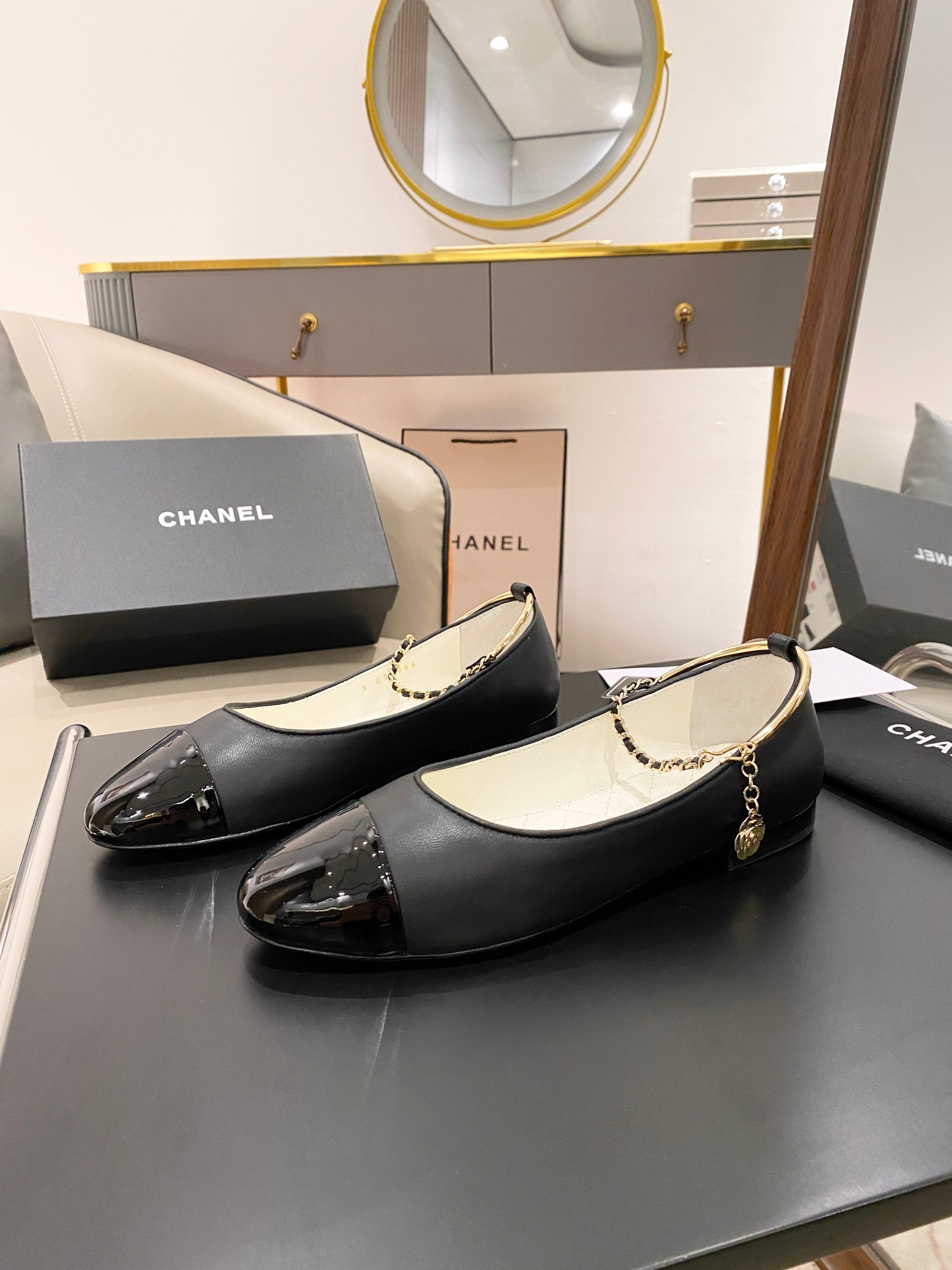 Ch**el Ballerina Logo Shoes Black For Women