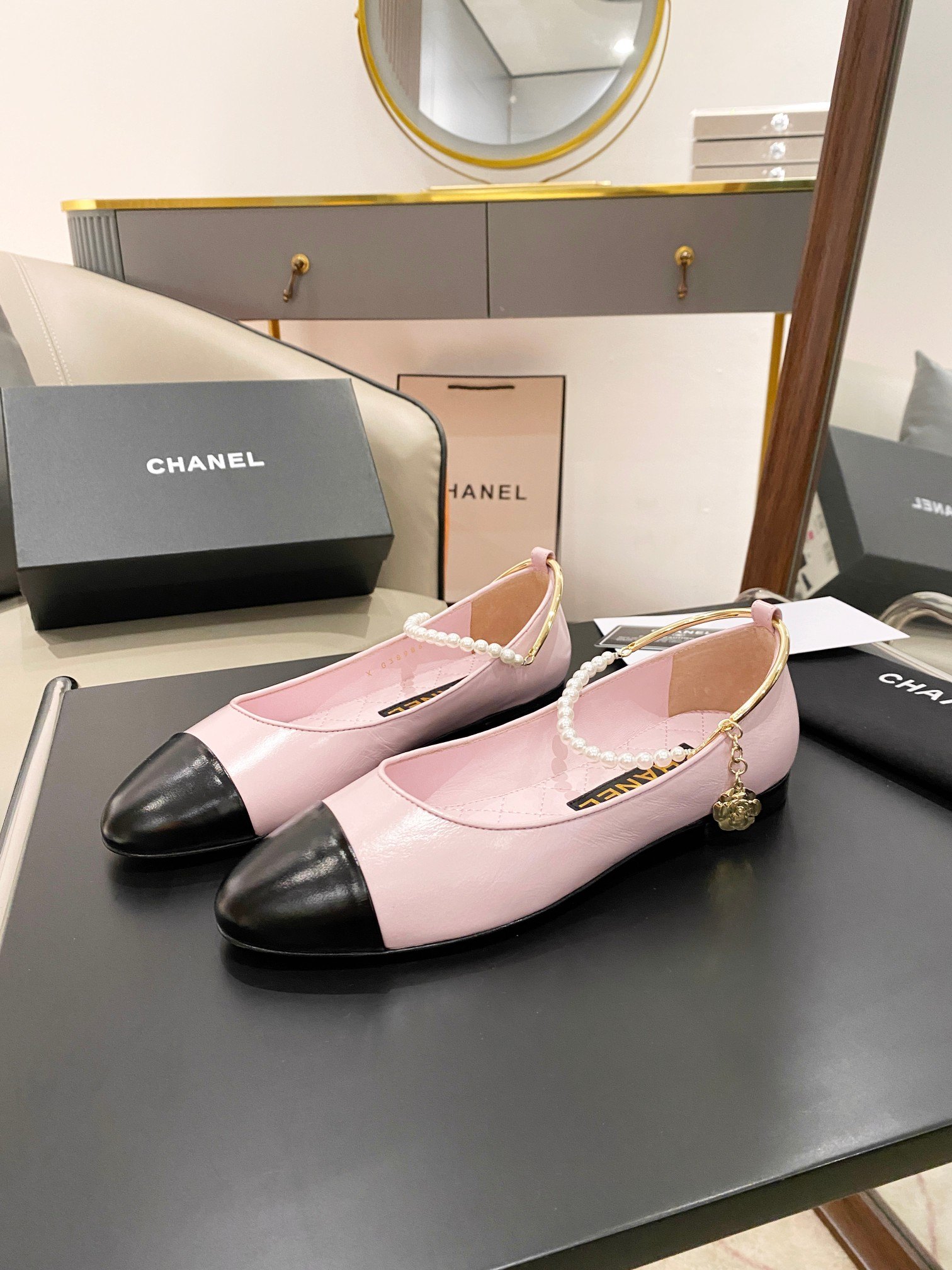 Ch**el Ballerina Logo Shoes Pink For Women