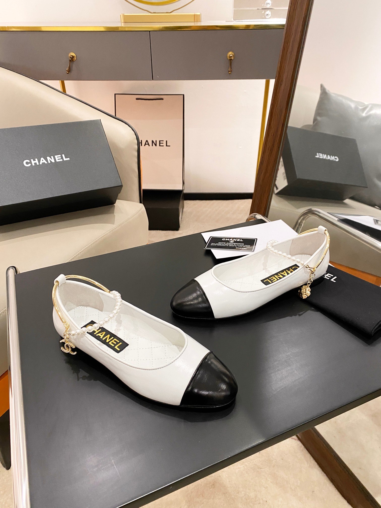 Ch**el Ballerina Logo Shoes White For Women