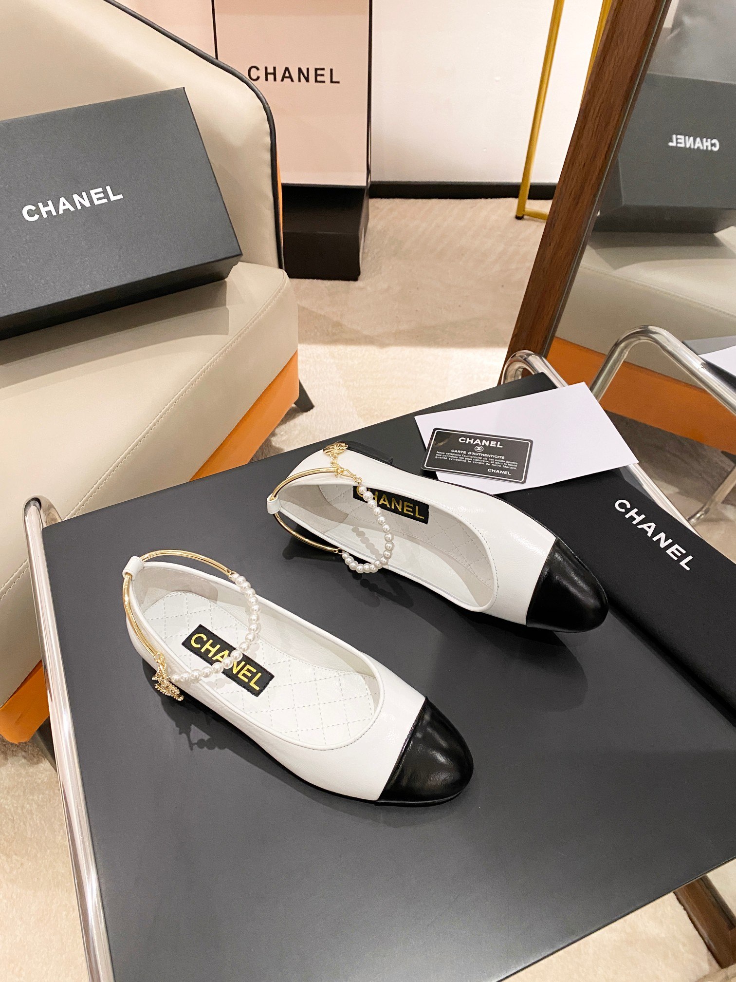 Ch**el Ballerina Logo Shoes White For Women