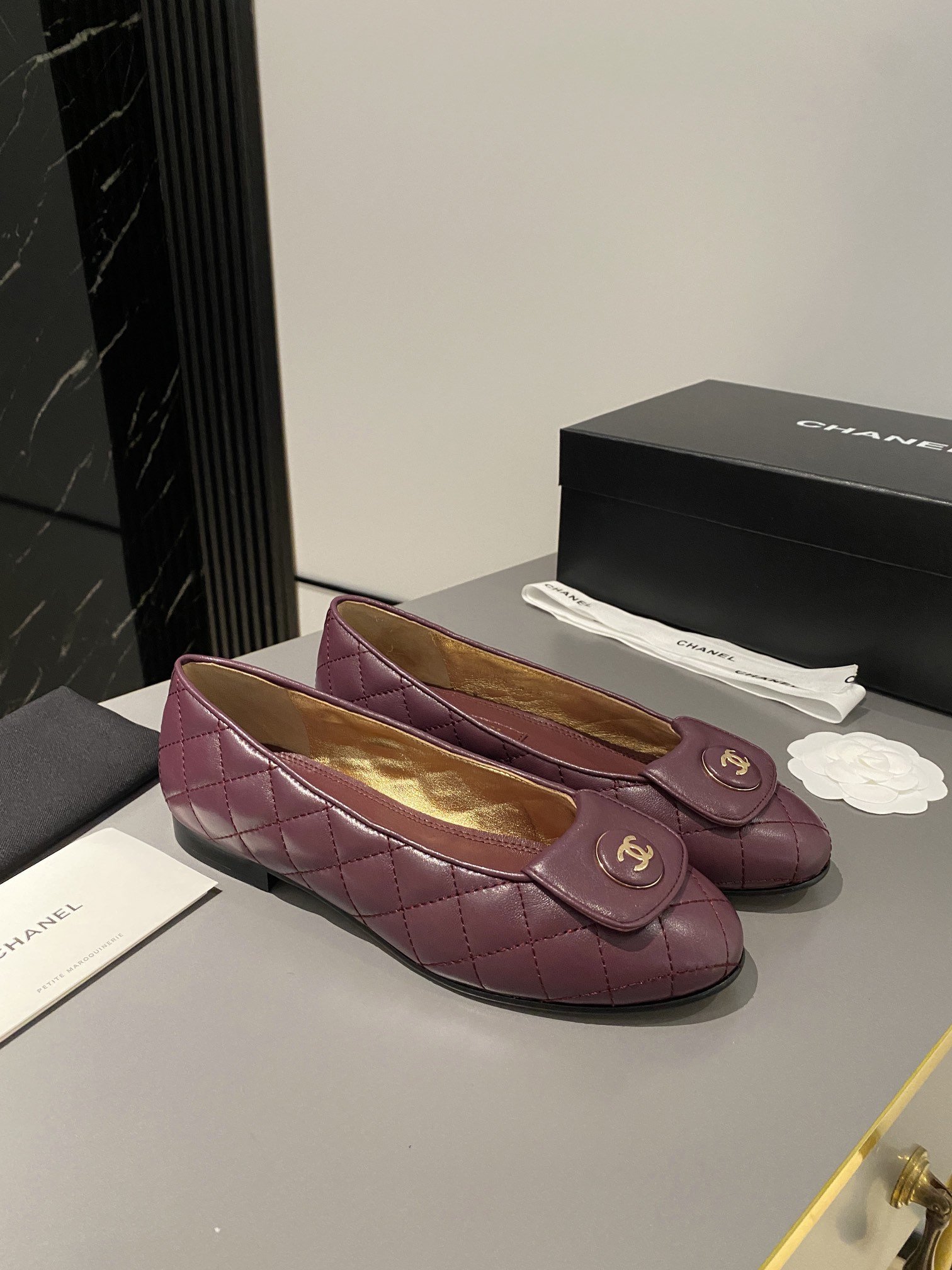 Ch**el Ballet Flats Burgundy For Women