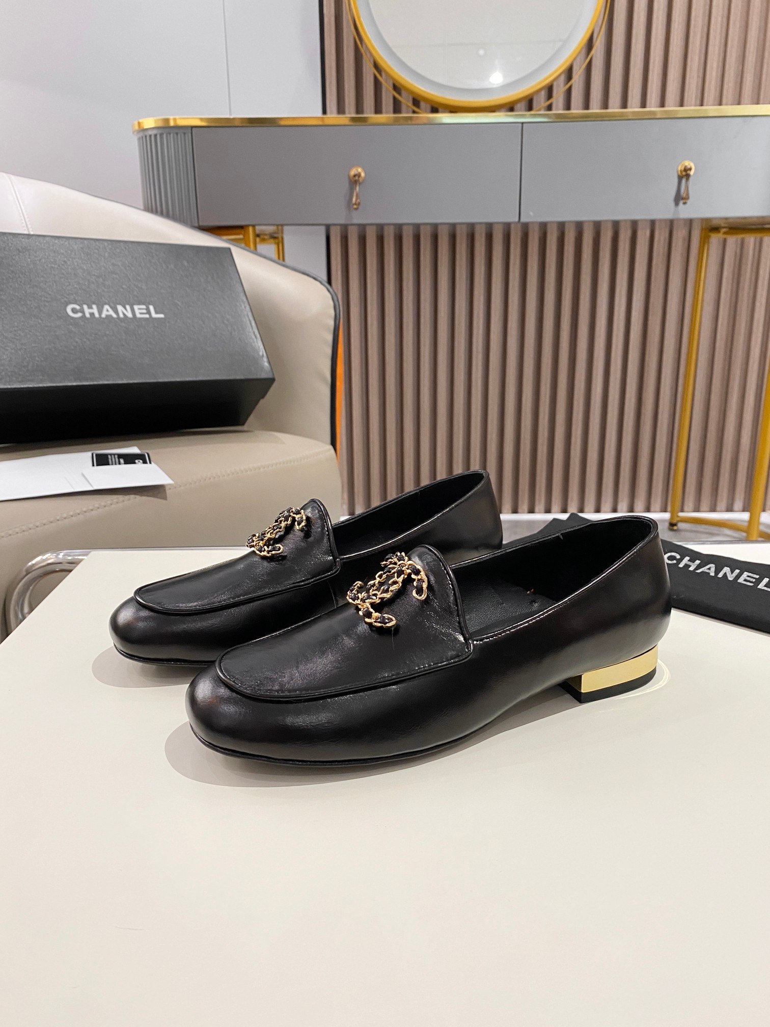 Ch**el Colorful Double C Logo Loafers Black For Women
