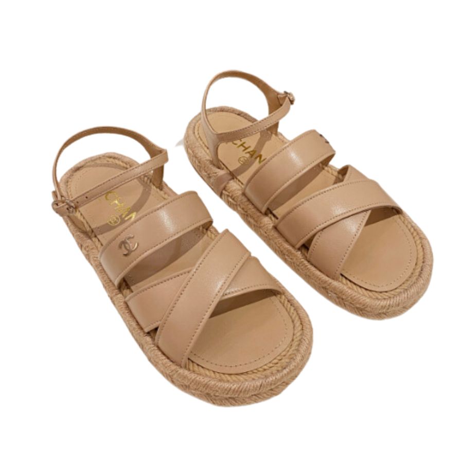 Ch**el Straw Weave Strap Thick Sole Crossbody Brown For Women