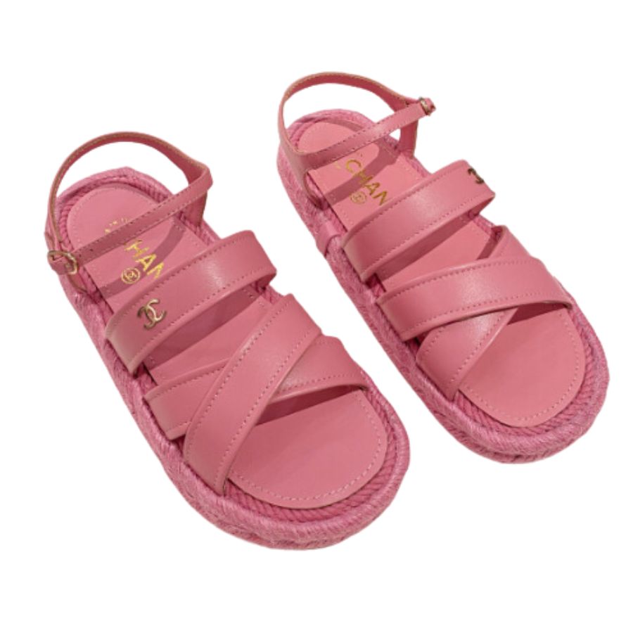 Ch**el Straw Weave Strap Thick Sole Crossbody Pink For Women