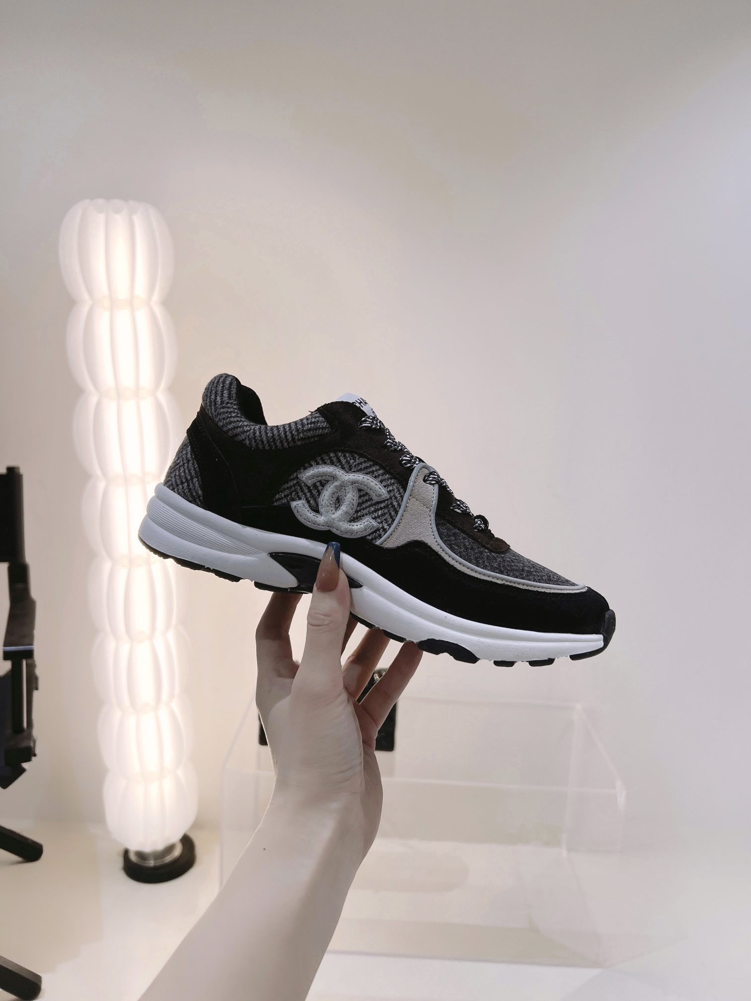 Ch**el Wool Stitch Casual C Sneakers Black For Women
