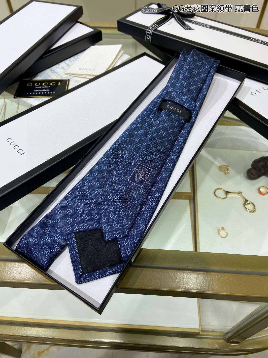 Gvc*1 Pattern Silk Tie Navy Blue For Men