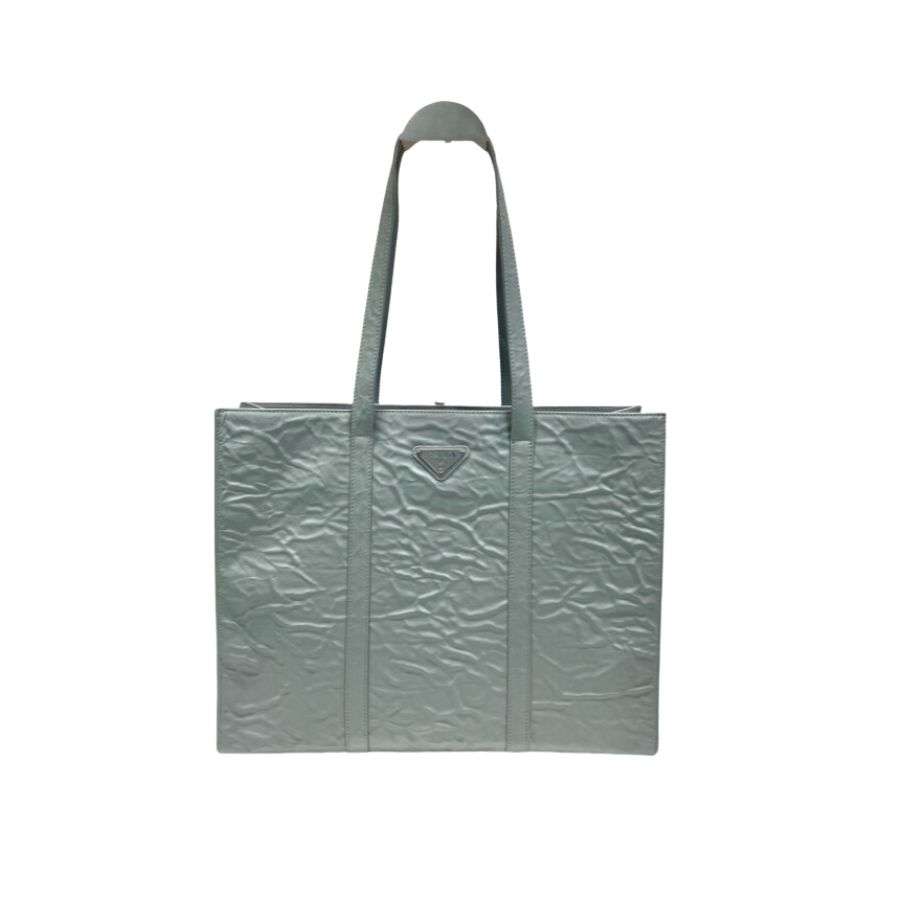 Pra*a Large Antique Nappa Tote Grey/Green For Women 15.3in/39cm 1BG460_UVL_F0480_V_OOO