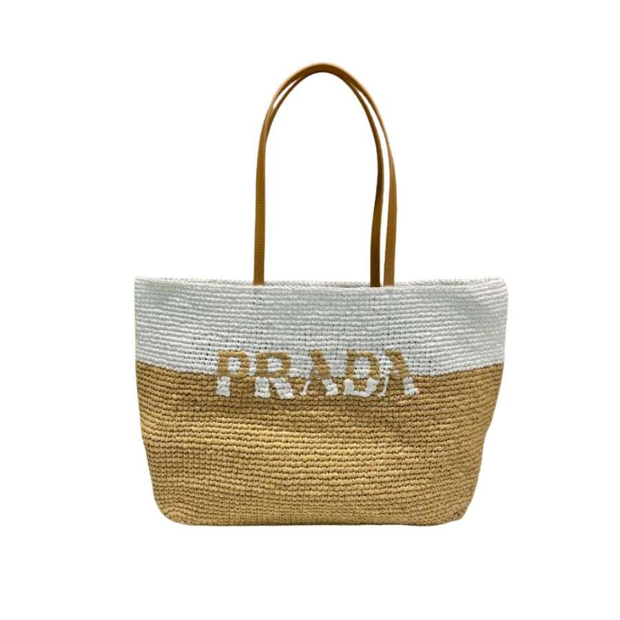 Pra*a Raffia Tote Bag Beige For Women 15in/38cm 1BG442_2DJS_F0N86_V_OOO