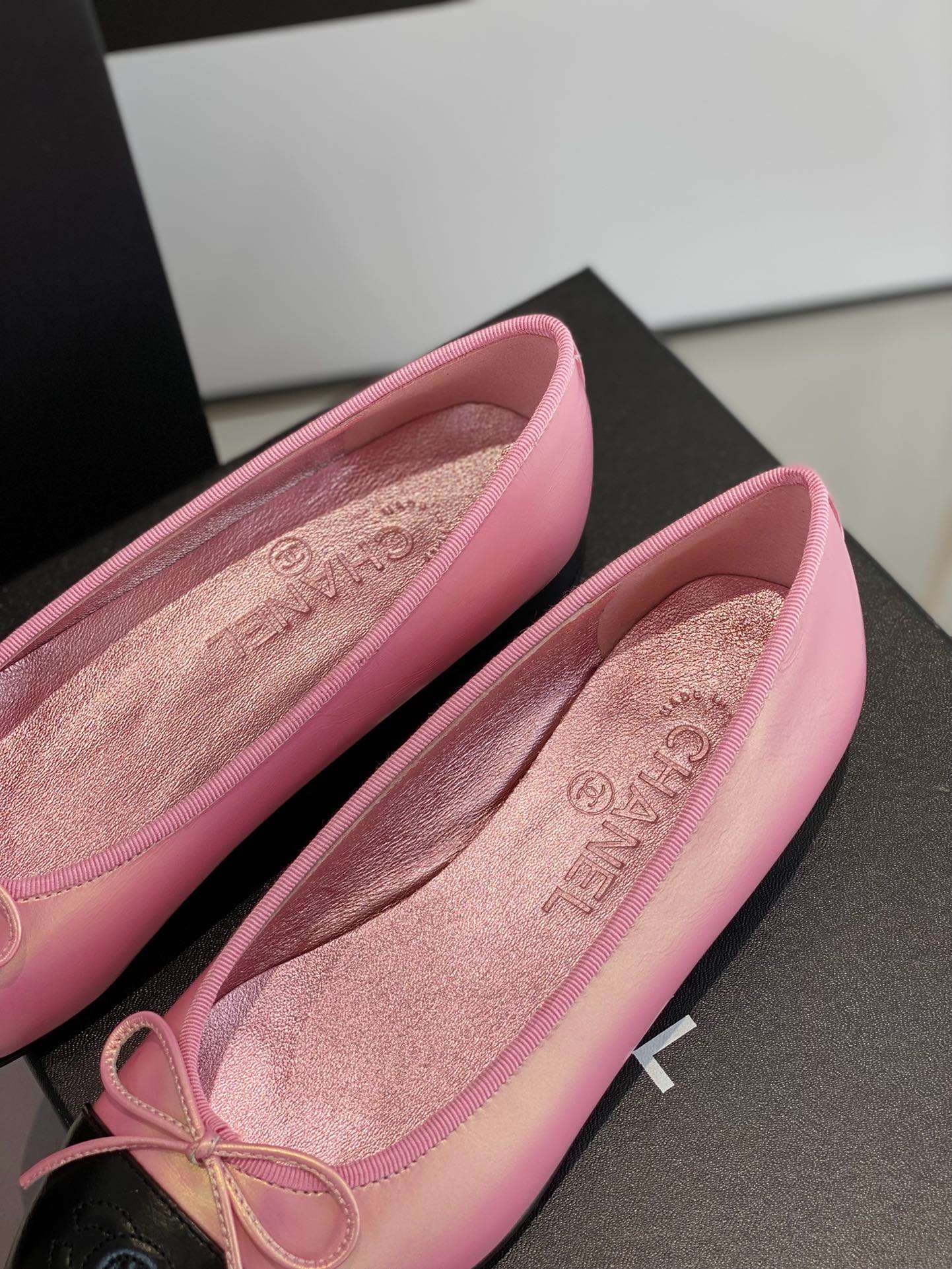 Ch**el Ballet Flats Pink Gold For Women
