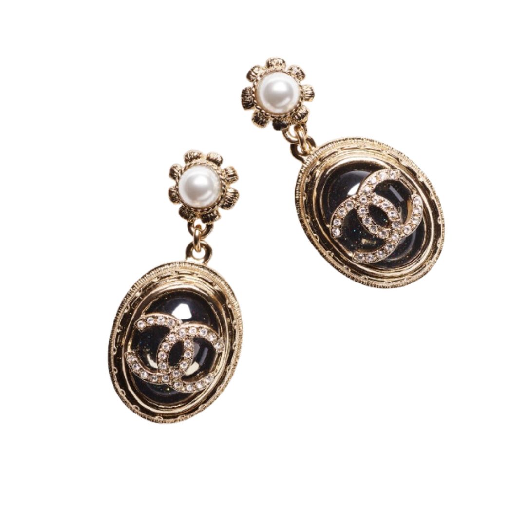 Ch**el Stone Oval Earrings Gold For Women