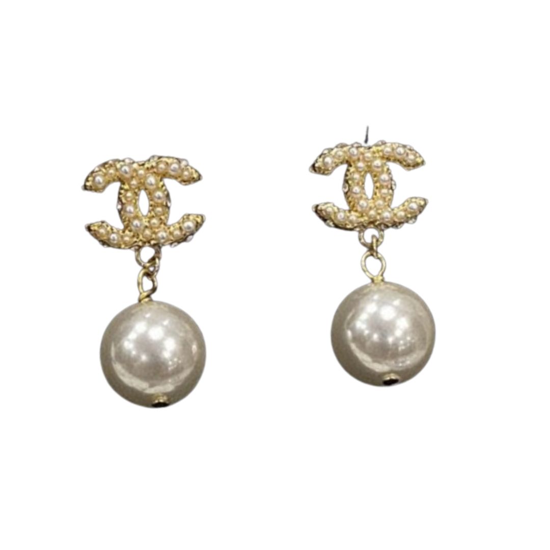 Ch**el Tassel Long Crystal D1am0nd Pearl Earrings Gold For Women