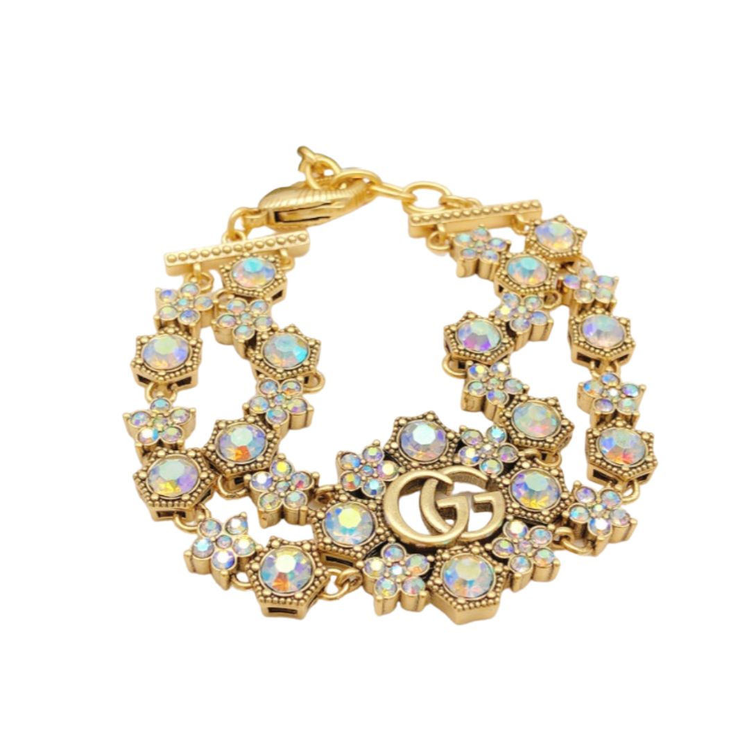 Gvc*1 Rhinestone Flower Bracelet Gold For Women