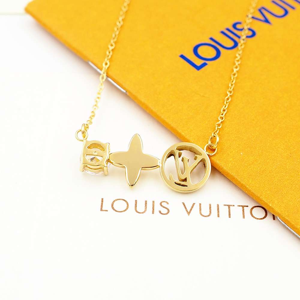 L0vis Vvtt0n LV Circle Logo Necklace Gold For Women