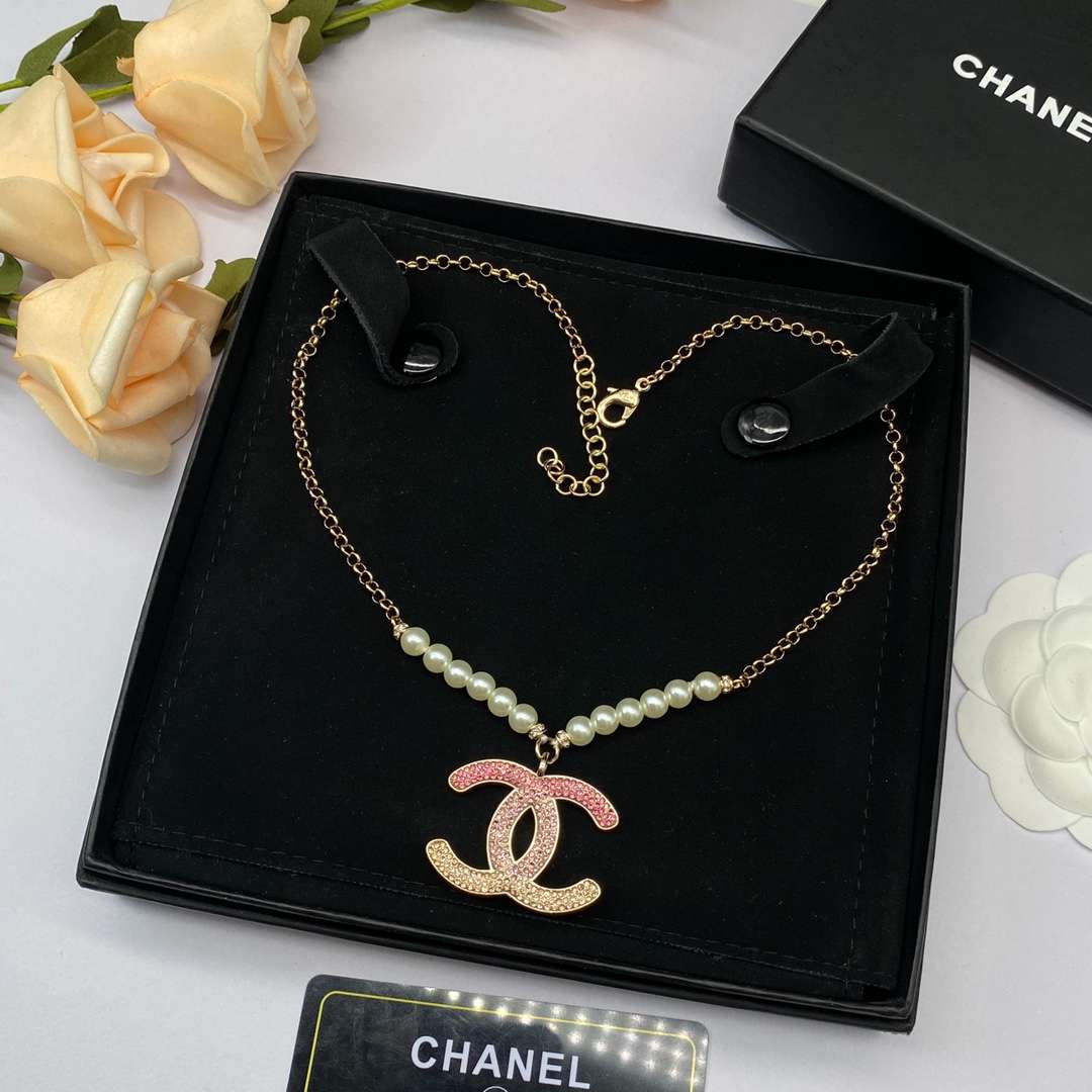 Ch**el Pearl Double C Gradient Necklace Gold For Women