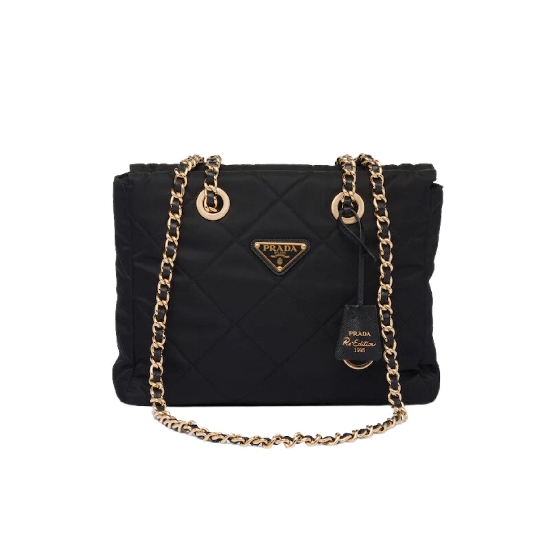 Pra*a Re-Edition 1995 Chaîne Re-Nylon Tote Black Bag For Women 1BG468_2AOS_F0002_V_COO- 25 Cm/ 9.8 Inches