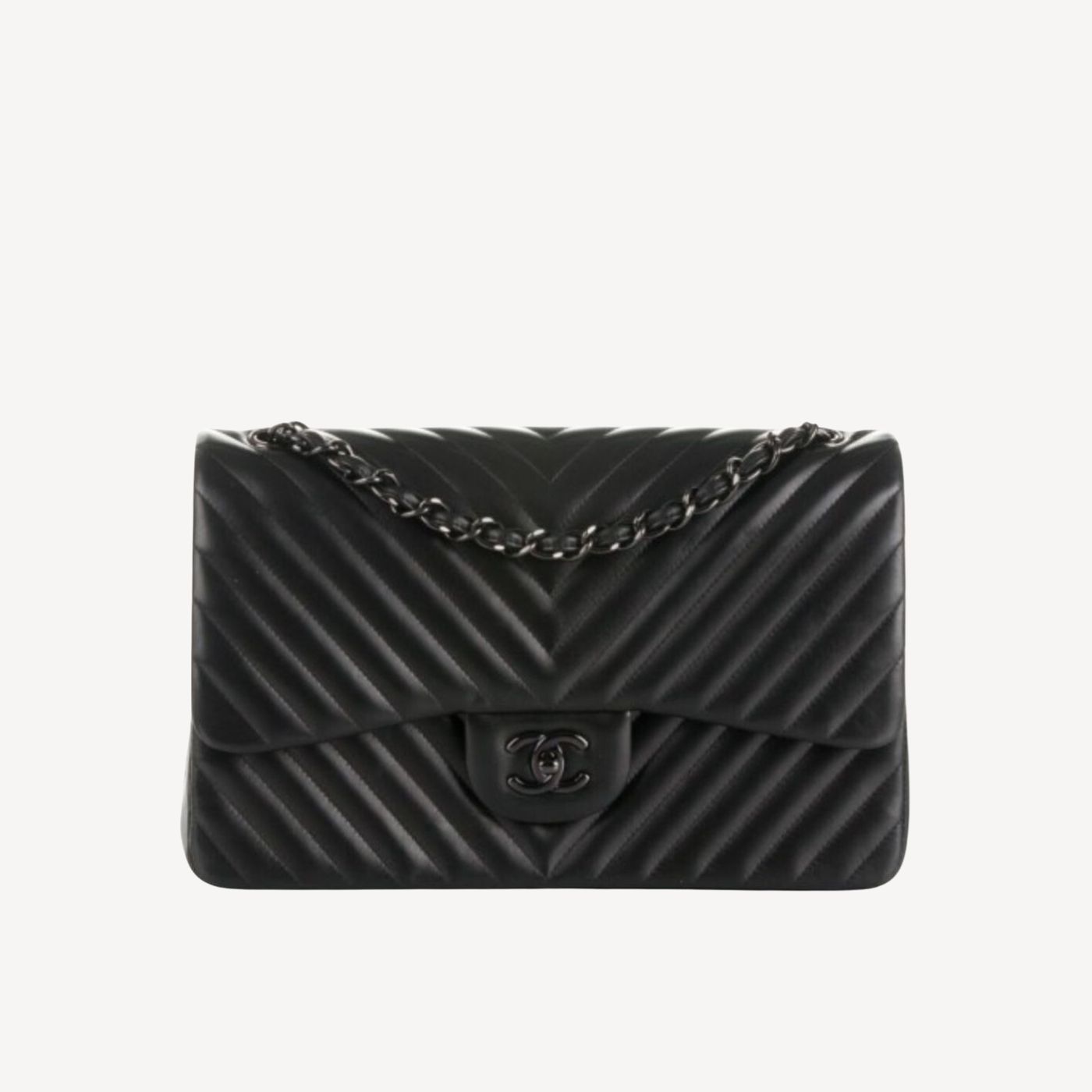 Ch**el Chevron Classic Handbag Black For Women 10.2in/26cm
