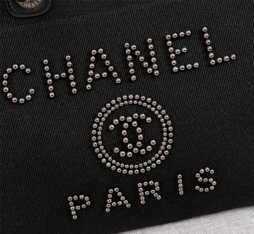 Ch**el Large Deauville Pearl Tote Bag Black For Women 15in/38cm A66941