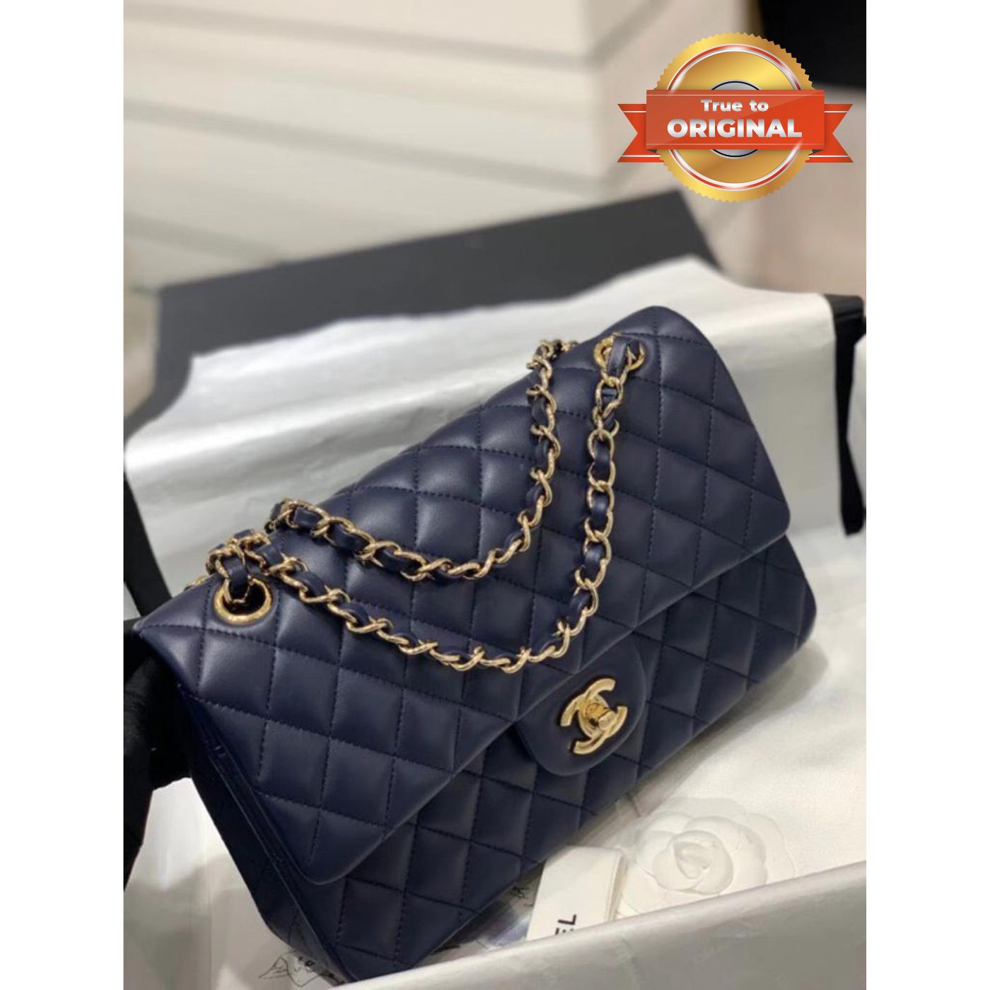 [True-to-ORIGINAL] Ch**el 11.12 Classic Handbag Dark Blue For Women 10in/25.5cm A01113