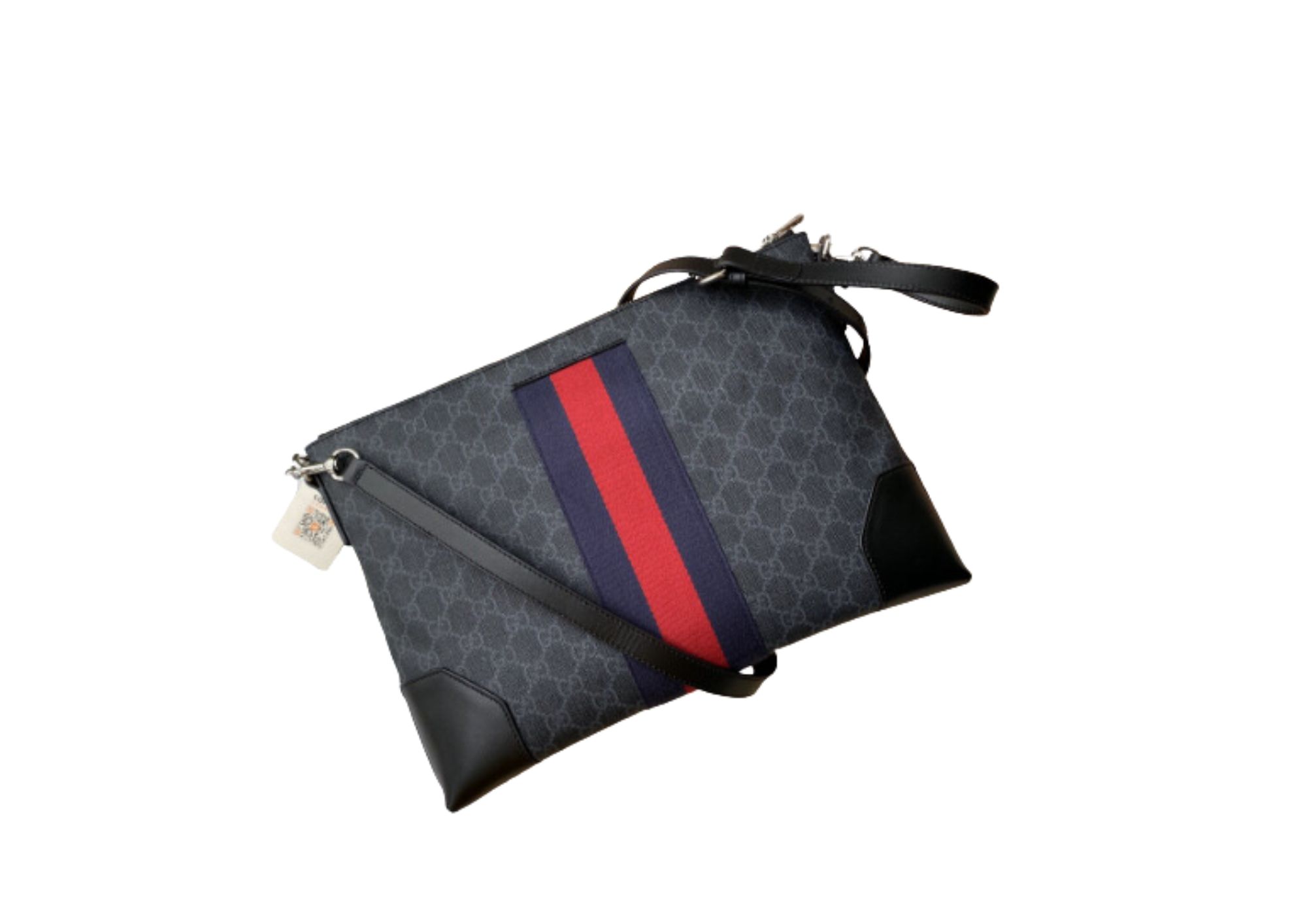 Gvc*1 Black Messenger Black/Grey GG Svp*me Canvas Blue And Red Web For Men 14in/35cm 474139 K5ICN 1095