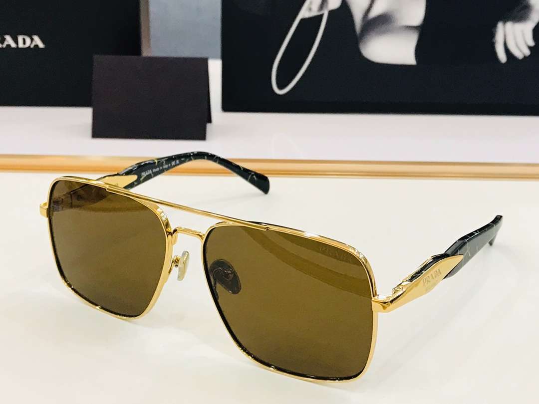 Pra*a Letter Logo Sunglasses Gold For Women