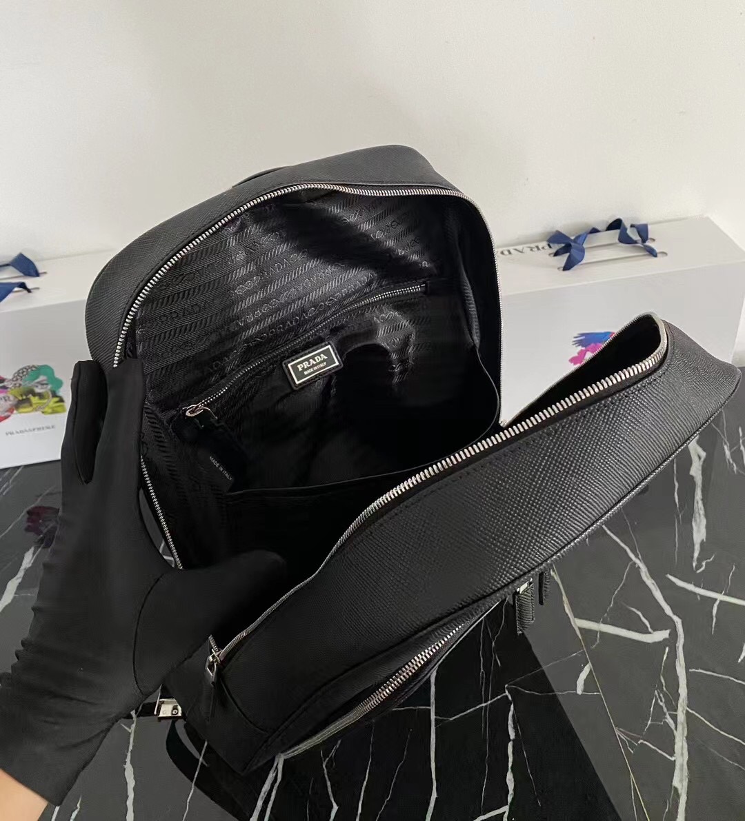 Pra*a Saffiano Backpack Black For Men 30cm / 11.8in 2VZ102_2FAD_F0002_V_OOO