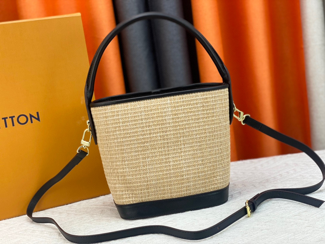 L0vis Vvtt0n Petit Bucket Raffia Beige For Women ‎9.4in/24cm LV M59961