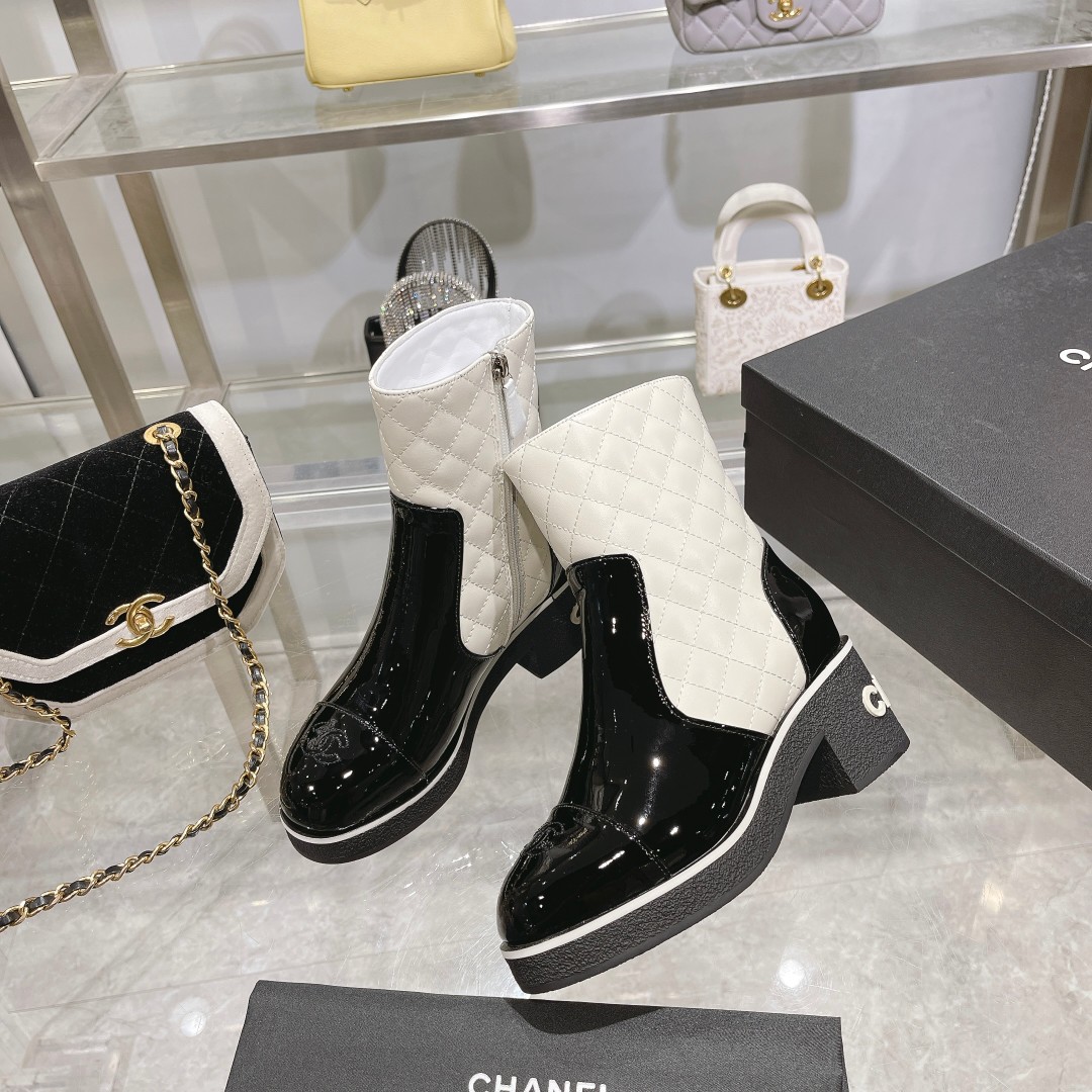 Ch**el Short Boots Black/White For Women