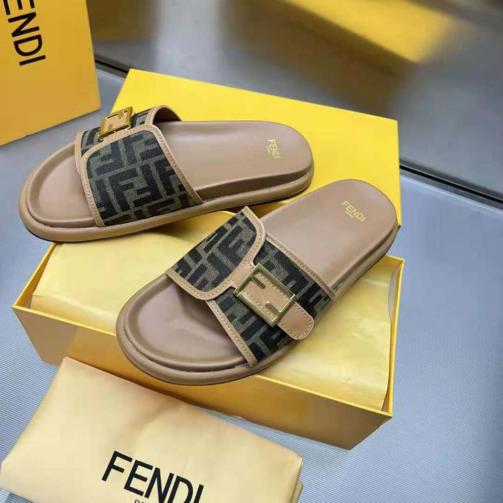 Feel Brown Fabric Slides For Women- 8X8404AJZFF1ICN