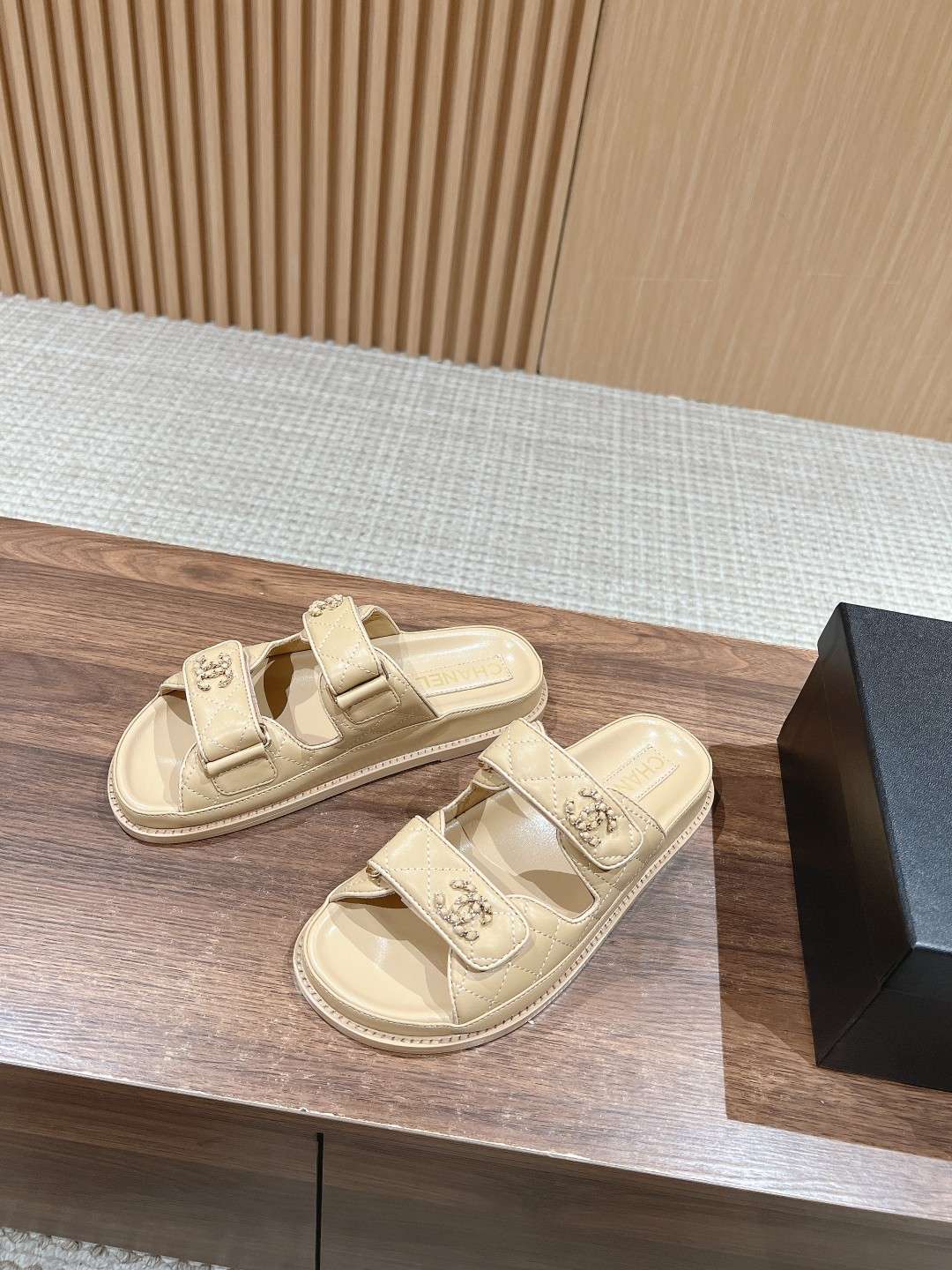 Ch**el Sandals With Ch**el Logo Beige For Women