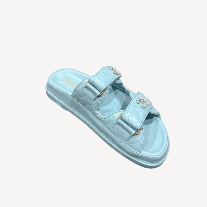 Ch**el Sandals With Ch**el Logo Light Blue For Women