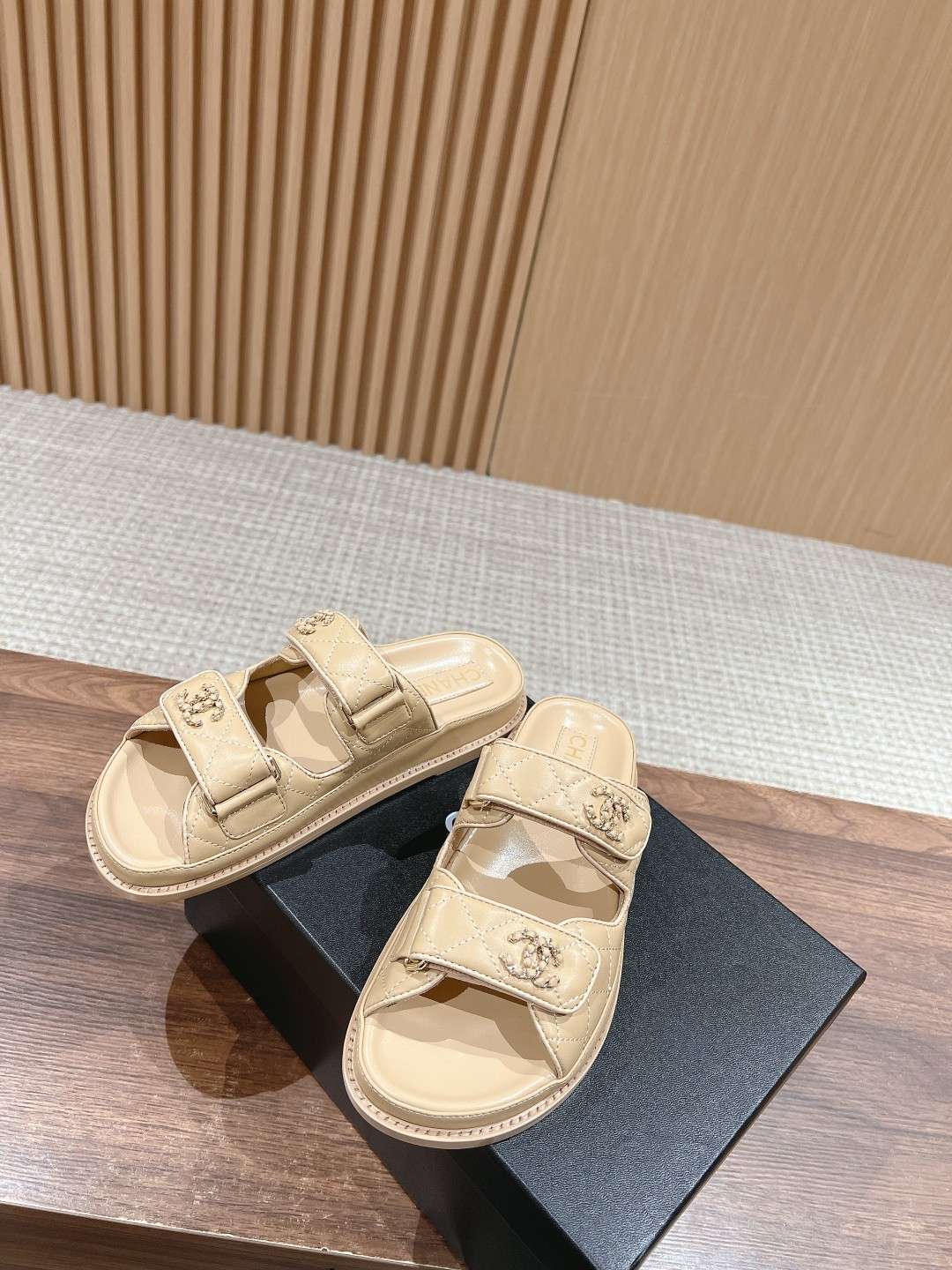 Ch**el Sandals With Ch**el Logo Beige For Women