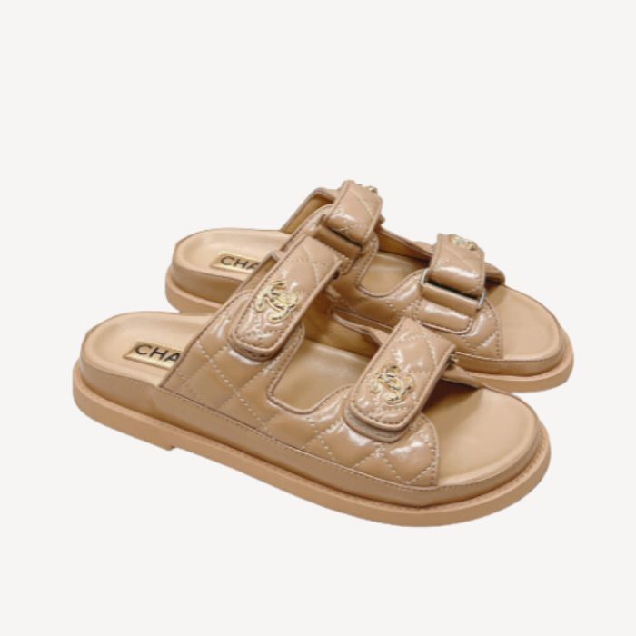 Ch**el Sandals With Ch**el Logo Beige For Women