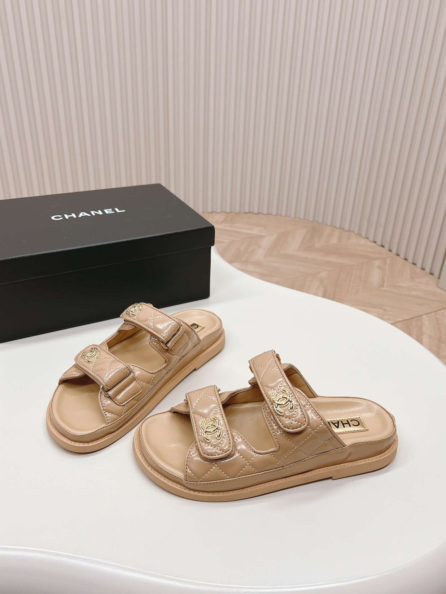 Ch**el Sandals With Ch**el Logo Beige For Women