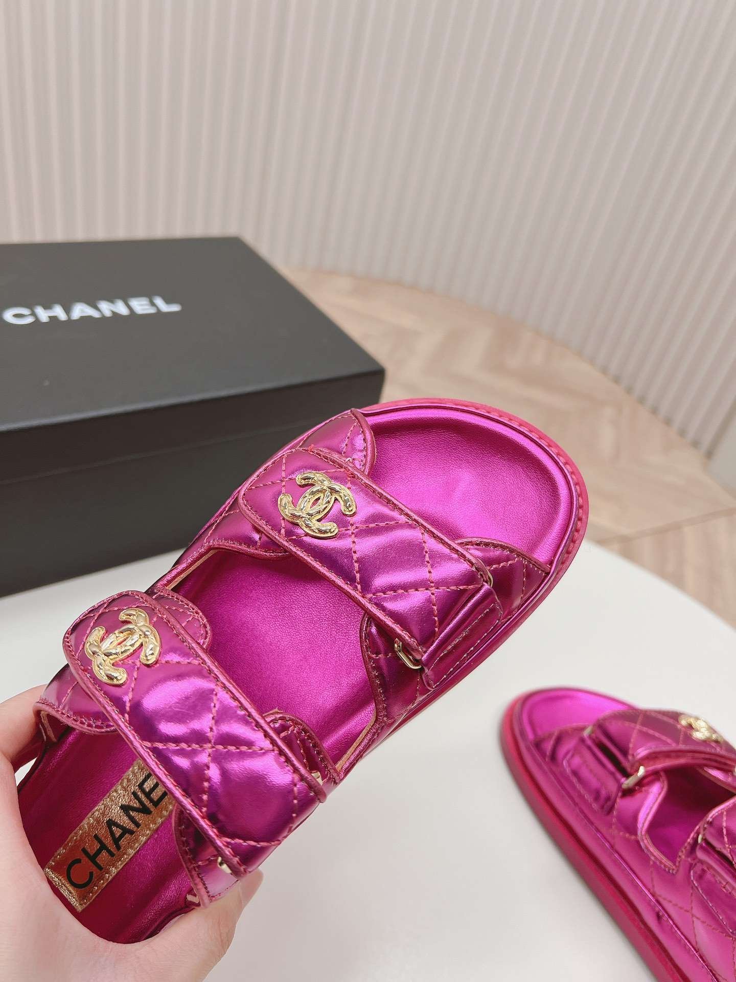 Ch**el Sandals With Ch**el Logo Pink For Women