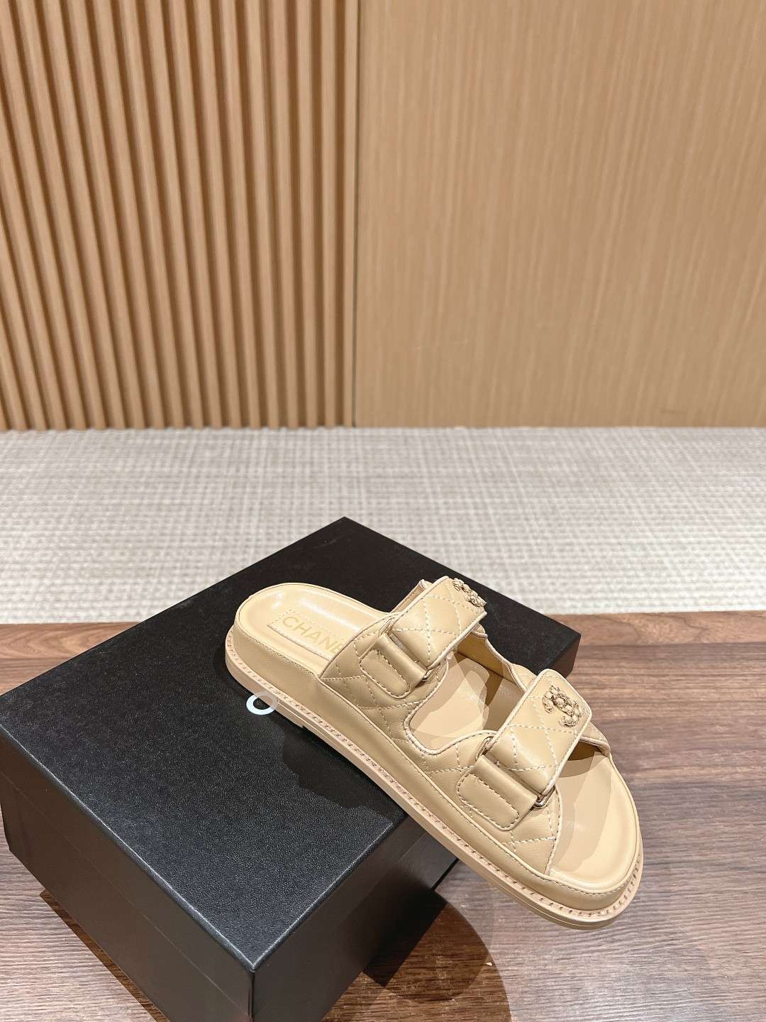 Ch**el Sandals With Ch**el Logo Beige For Women