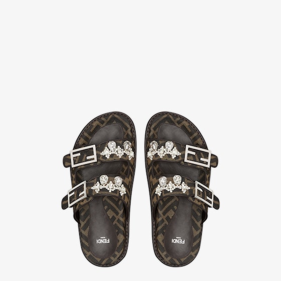 F**di Feel Fabric Slides Brown For Women 8X8326AQ65F1MYE