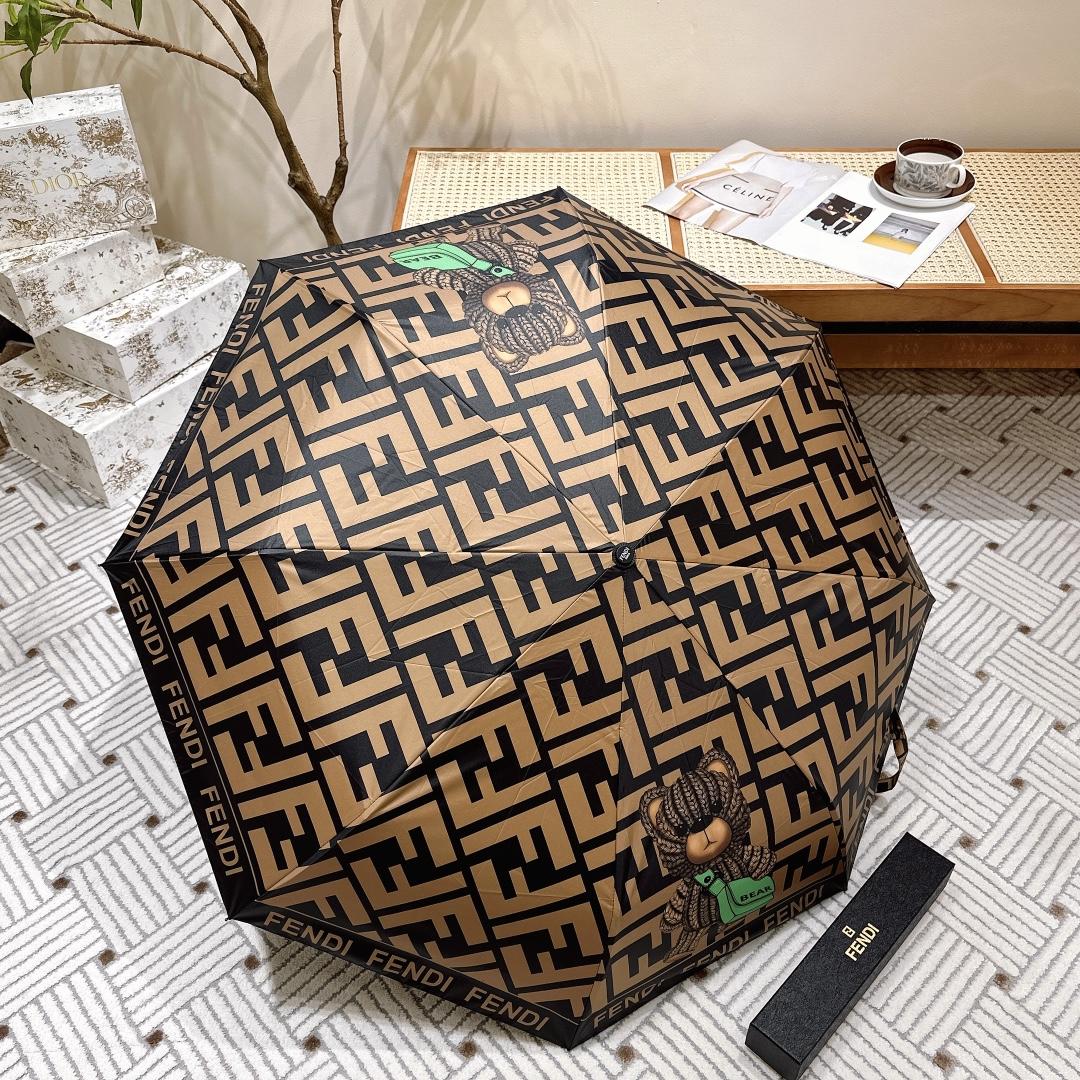 F**di Logo Compact Umbrella Brown