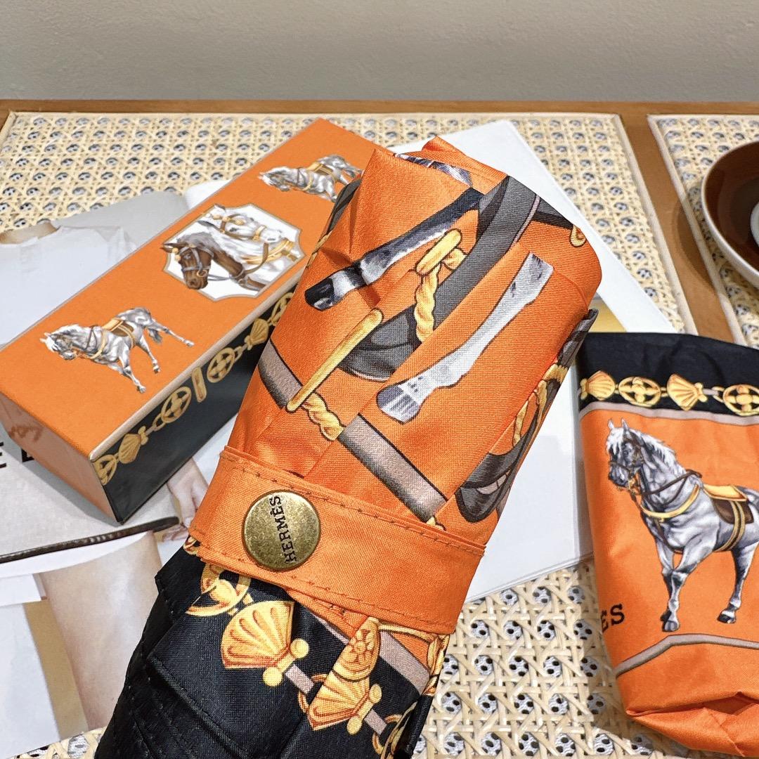 H**me5 Long Umbrella With Horse Motif Orange